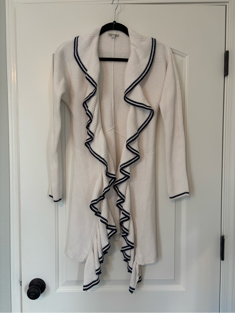 NWOT Boston Proper Womens White Ruffle Open-Front Sweater Cardigan